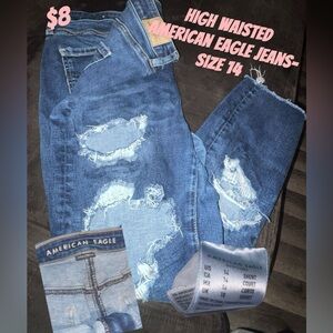 American Eagle Outfitters High Waisted Distressed Blue Jeans